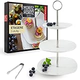 Moritz & Moritz Obst Etagere 3 Etagen - Inkl. Zange - Aus hochwertigem Porzellan – Moderne Küchen Deko oder Party Deko – Perfekt als Obstschale für Obst Aufbewahrung, Muffins und Cupcakes