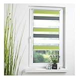 Liedeco® Duo Rollo Klemmfix - 60 x 160 cm grün/grau/weiß (Breite x Höhe) / 3 farbig / transparent lichtdurchlässig Blickdicht stufenlos verstellbar / leichte Innen-Montage ohne Bohren mit Klemmträger