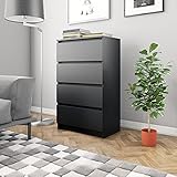 Kommode mit 4 Schubladen, Kommode mit 4 Schubladen, Kommode mit 4 Schubladen, im minimalistischen Stil, modern, für Wohnzimmer, Spanplatte, 60 x 35 x 98,5 cm (B x T x H), Schwarz