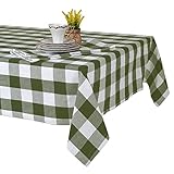 Tischdecke 140x240 - Robustes Tischtuch aus Baumwolle - Hochwertige Tischdecke grün kariert - Table Cloth - Waschbare Stofftischdecke mit 220g/m²