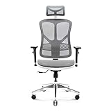 Diablo V-Basic Ergonomischer Stuhl Bürostuhl Schreibtischstuhl Chefsessel 3D Armlehnen Verstellbare Rückenlehne Kopfstütze Wippfunktion Netzstoff (weiß/grau)