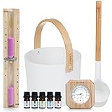 SULENO - Sauna Set KJELL 2 | 9-teilig - Saunakübel, Saunakelle, Klimamesser 2in1, Sanduhr, Saunadüfte, Saunazubehör (Weiß)