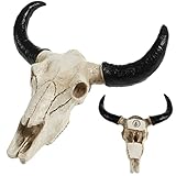 FOMIYES Horn Kuh Schädel Wanddekoration, Harz Stierkopf Schädel Skulptur Wandbehang Kunst, Stier Schädel Ornament Tier Handwerk für Home Office Wanddekoration