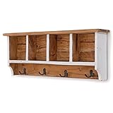 DESIGN DELIGHTS RUSTIKALE WANDGARDEROBE MIT Regal Vintage 70 | 70x27x11cm (BxHxT), Recyclingholz | Kleiderhaken, Garderobenleiste aus Altholz, Used-Look | Farbe: 06 weiß-Landhaus