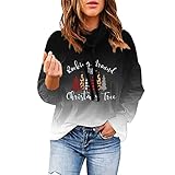PTLLEND Pullover Herbst Damen Frauen Weihnachten Casual Langarm Sweatshirt Weihnachtsbaum Plaid Farbverlauf Druck Wasserfallausschnitt Kordelzug Lose Pullover Sweatshirt Tops Herrenwesten Übergrößen