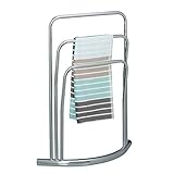 Relaxdays Handtuchständer CURVY mit 3 Handtuchstangen HxBxT: ca. 85 x 66 x 20 cm frei stehender Handtuchhalter aus Metall in Edelstahl-Optik als kleiner Herrendiener oder Kleiderständer im Bad, silber
