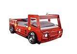 Autobett Löschi Feuerwehr Hochglanz rot inklusive LED-Beleuchtung MDF Holz 90 * 200 cm Kinderzimmer Junior Spiel Einzel Truck Liege Kinderbett
