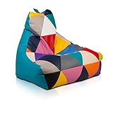 Ecopuf | Sitzsack Kunstleder Keiko Patchwork Größe S - Basic Indoor/Outdoor Pouf Türkis - Sitzpouf Schmutzabweisend und Reißfest - Polystyrolpolsterung - mit Doppelreißverschluss und Griff