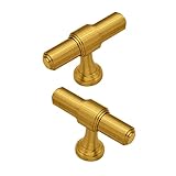 KHAMEO 2Er-Pack Möbelgriffe Aus Massivem Messing Für Schubladen, Gold Gebürstete Schrankgriffe Für Kommoden, Schranktürgriffe, Schubladengriffe, Vintage-Badezimmerschrankgriffe, 95 Mm–225 Mm (A-128 Mm