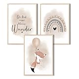 MeinBaby123® I Bilder Kinderzimmer | 3er Set DIN A4 | Wandbilder | Kinderzimmer Poster | Deko Bilder Kinderzimmer Mädchen und Jungen | Babyzimmer Deko | Premium Wandposter (Luftballon & Fuchs beige)