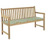 Camerina Gartenbank mit Blattmuster-Auflage 150 cm Massivholz Teak Bank FüR Den AußEnbereich BalkonmöBel Bank Garden Bench Balkonbank