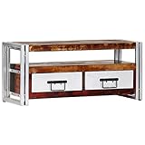 Vintage TV Schrank TV Board Wohnzimmer Schlafzimmer TV Lowboard Fernsehtisch Fernsehschrank mit 2 Schubladen und 1 Ablagefach, 90x30x40 cm Altholz Massiv