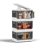 NETEL 1x 32L Aufbewahrungsbox mit Openable Deckel und Tür, Stapelbare Aufbewahrungsboxen mit Rollen, Lebensmittelechte Plastikbox, Faltbare Organizer Box Ideal für Küche, Wohnzimmer und Schlafzimmer