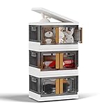 NETEL 1x 32L Aufbewahrungsbox mit Openable Deckel und Tür, Stapelbare Aufbewahrungsboxen mit Rollen, Lebensmittelechte Plastikbox, Faltbare Organizer Box Ideal für Küche, Wohnzimmer und Schlafzimmer