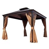 Hardtop-Pavillon, Outdoor-Aluminium-Pavillon mit Doppeldach aus verzinktem Stahl, Allwetter-Pavillonüberdachung mit Netz und Vorhängen für Garten, Rasen, Partys,3X3M