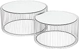 Kare Design Couchtisch Wire Silber, runder, moderner Glastisch, großer Beistelltisch, Kaffeetisch, Nachttisch, Silber (H/B/T) 30,5xØ60cm & 33,5xØ69,5cm