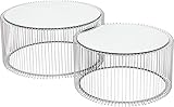 Kare Design Couchtisch Wire Silber, runder, moderner Glastisch, großer Beistelltisch, Kaffeetisch, Nachttisch, Silber (H/B/T) 30,5xØ60cm & 33,5xØ69,5cm