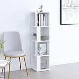 JUNZAI Eckregal, Eckschrank, Eckablage, Bücherregal, Schminkregal, Eckwandregal, Bookshelf, Standregal, Hochglanz-Weiß 33x33x132 cm Spanplatte