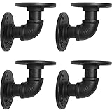 LINKPIPES Rohr Regalhalterungen 4-Pack Industrieregal Vintage Wand montiert schwimmende Regale Heavy Duty dekorative rustikale Regalhalterungen 3.94'*3.94' (Schwarz)