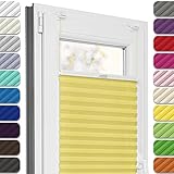Estika® Plissee ohne Bohren, Premium Klemmfix - 80cm Brite x 120cm Höhe - Gelb - Metal pliseehalter ohne Bohren, Modern sichtschutz für Fenster, Jalousien Fenster ohne Bohren