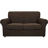 SXGCH Stretch-Sofabezug 3-teilig, Couchbezug für 2-Kissen-Couch, weicher Jacquard-Möbelschutz, waschbar, rutschfest, Sofabezug für Haustiere-Tiefkaffee-M