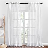 PONY DANCE 2 Stücke Gardinen Wohnzimmer Modern - H 240 x B 132 cm Leinenoptik Vorhang Weiß Halbtransparent Balkontür Gardinen Leinenoptik Vorhänge mit Stangedurchzug