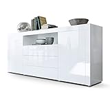 Vladon Sideboard Kommode Santiago, Korpus in Weiß Hochglanz/Fronten in Weiß Hochglanz und Weiß Hochglanz