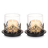 Romadedi Windlicht Kerzenhalter Deko Schwarz - 2er Set Vintage Teelichthalter 11cm Kerzenständer Metall für Stumpenkerze Teelichter Kerzen Shabby Chic Deko Wohnzimmer Tischdeko
