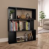 JUNZAI Bücherregal/Raumteiler, Regal, Schrank, Regal, Bookshelf, Leiterregal, Standregal, Wandregal, Aktenregal, DVD Regal, Schwarz 80×24×96 cm Spanplatte