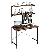 FirFurd Schreibtisch mit Regal Computertisch Bürotisch Arbeitstisch Gamingtisch Kleiner Schreibtisch aus Holz und Metall 108 × 55 × 160 cm schwarz braun