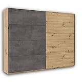 Stella Trading MOON Eleganter Kleiderschrank mit viel Stauraum - Vielseitiger Schwebetürenschrank in Artisan Eiche Optik, betonoxid - 240 x 210 x 60 cm (B/H/T)