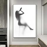 Nordic Sexy Frau Silhouette Poster Drucke Für Wohnzimmer Abstrakte Mädchen Schatten Leinwand Malerei Wand Kunst Wohnkultur 70X100 cm Mit Rahmen