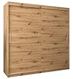 Kryspol Schwebetürenschrank Tokyo 200 cm Kleiderschrank mit Kleiderstange und Einlegeboden Schlafzimmer- Wohnzimmerschrank Schiebetüren Modern Design (Artisan Eiche)