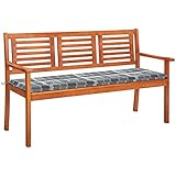 INLIFE 3-Sitzer-Gartenbank mit Auflage 150 cm Massivholz Eukalyptus,22.17kg,3061010