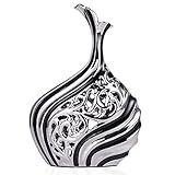 38.1 cm Bodenvase, schwarze und silberne Keramikvase, durchbrochene Keramikvase, einzigartige getrocknete Pampasschilf-Blumenvase, große Vase für Wohnzimmerboden, Veranda, Heimzentrumdekoration