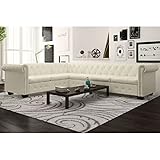 JUNZAI Chesterfield Ecksofa 6-Sitzer, Couch für Wohnzimmer, für Wohnungen, Couch Mit Schlaffunktion, Loungesofa, Sofas & Couches, Relaxsofa, Kunstleder Weiß