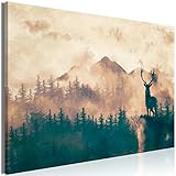 decomonkey Bilder Hirsch Natur 120x80 cm 1 Teilig Leinwandbilder Bild auf Leinwand Vlies Wandbild Kunstdruck Wanddeko Wand Wohnzimmer Wanddekoration Deko Tiere Landschaft