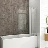 Heilmetz Duschabtrennung Badewanne Duschwand für Badewanne mit Seitenwand 100x140 cm Badewannenaufsatz 180° Drehbar Duschtrennwand für Badewannen Ecke 6mm Doppel Nano ESG Sicherheitsglas