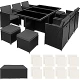 TecTake Aluminium Poly Rattan Sitzgruppe 6+1+4, klappbar, für bis zu 10 Personen, inkl. Schutzhülle und Edelstahlschrauben (Schwarz)