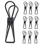 Mehrzweck Dienstprogramm Clips,Hohle Klammer zettelclips,Klein Metall klammern,Edelstahl Wäscheklammer,Überzug,Starke Feder,Clothesline,Socken,Dokumentieren,Rechnung(Schwarz,10 Stück)