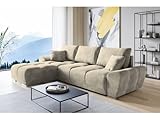 ML Furniture Velvet Ecksofa in L-Form – Creme2 Sofa – Couch mit Stauraum und Kissen - Ausziehbares Schlafsofa – Sofa mit Schlaffunktion - Schlafsofa mit Bettkasten – Gästebett – 289 x 189 cm