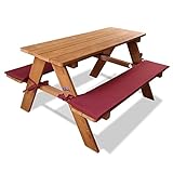 Coemo Stabile Kinder-Sitzgruppe mit Polster Picknicktisch Spieltisch Gartentisch Holz