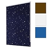 ECD Germany Verdunkelungsrollo 45 x 150 cm - Blau mit Sternen - Klemmfix - ohne Bohren - für Sonnen- und Sichtschutz - inkl. Befestigungsmaterial - EasyFix Rollo Klemmrollo