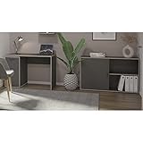 Lomadox Jugendzimmer/Büromöbelset, Schreibtisch und Schiebetürenkommode, anthrazit mit Eiche-Kante