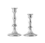 2er Set Kerzenständer Kerzenhalter Aluminium Silber Deko - Kerzenleuchter Modern für Stabkerzen - Tischdeko Hochzeit - Dekoration Wohnzimmer - H 18 und 22 cm