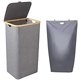 Lannvan Wäschesammler Schmal, 100L Wäschekorb mit Deckel - Wäschekorb Faltbar Grau - Schmutzwäschebehälter Wäschebox mit Innensack für Schlafzimmer, Bad, Waschküche, Kinderzimmer (Grau)