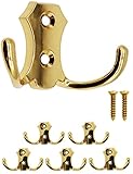 Fuxxer® Klassische Garderoben-Haken, Kleider-Haken, Doppel-Haken, Küchen-Haken, Eisen Design, 5er Set (gold)