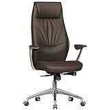 FineBuy Bürostuhl Echt-Leder Braun Design Schreibtischstuhl Armlehne Chefsessel höhenverstellbar 120KG Drehstuhl Synchronmechanik Drehsessel hohe Polster Rücken-Lehne Kopfstütze ergonomisch