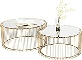 Kare Design Couchtisch Wire Gold 2er Set, runder, moderner Glastisch, großer Beistelltisch, Kaffeetisch, Nachttisch, Messing (H/B/T) 30,5xØ60cm & 33,5xØ69,5cm