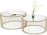 Kare Design Couchtisch Wire Gold 2er Set, runder, moderner Glastisch, großer Beistelltisch, Kaffeetisch, Nachttisch, Messing (H/B/T) 30,5xØ60cm & 33,5xØ69,5cm